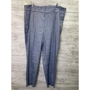 Express Pants Womens 18L‎ Blue Ankle High Rise Paperbag Waist Linen Blend